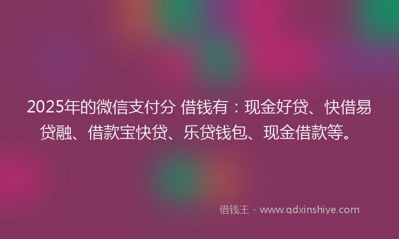2025年的微信支付分 借钱有：现金好贷、快借易贷融、借款宝快贷、乐贷钱包、现金借款等。