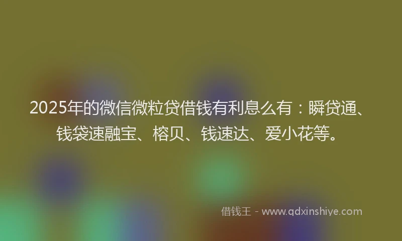 2025年的微信微粒贷借钱有利息么有：瞬贷通、钱袋速融宝、榕贝、钱速达、爱小花等。