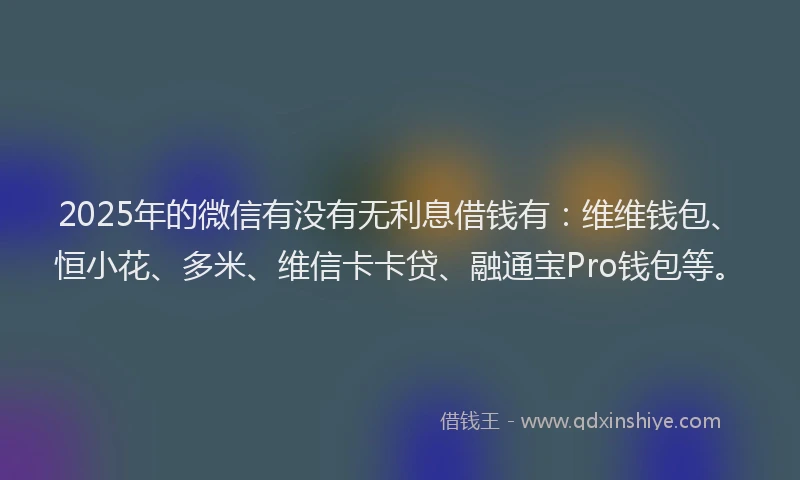 2025年的微信有没有无利息借钱有：维维钱包、恒小花、多米、维信卡卡贷、融通宝Pro钱包等。