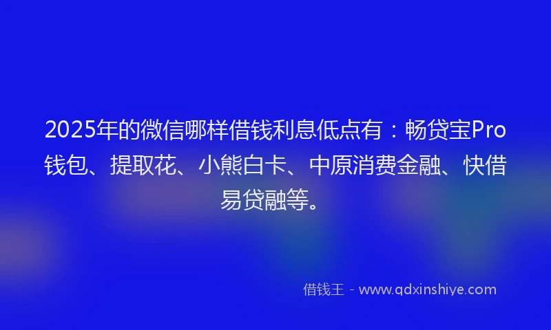 2025年的微信哪样借钱利息低点有：畅贷宝Pro钱包、提取花、小熊白卡、中原消费金融、快借易贷融等。