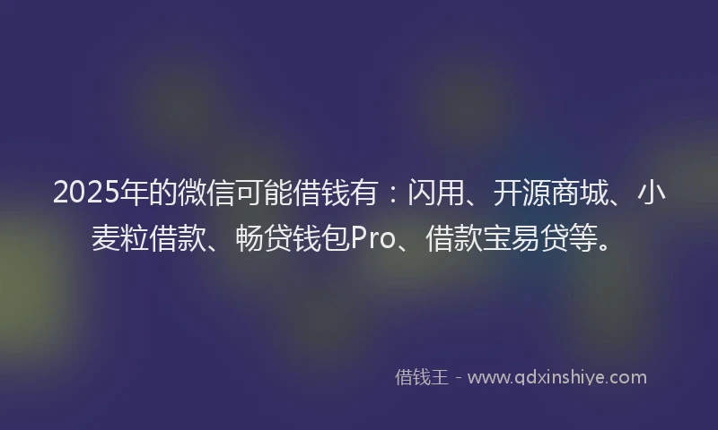 2025年的微信可能借钱有：闪用、开源商城、小麦粒借款、畅贷钱包Pro、借款宝易贷等。