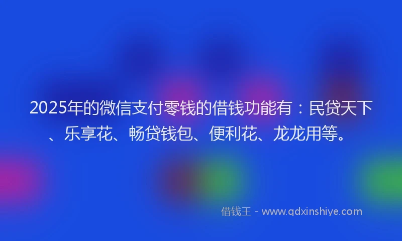 2025年的微信支付零钱的借钱功能有：民贷天下、乐享花、畅贷钱包、便利花、龙龙用等。