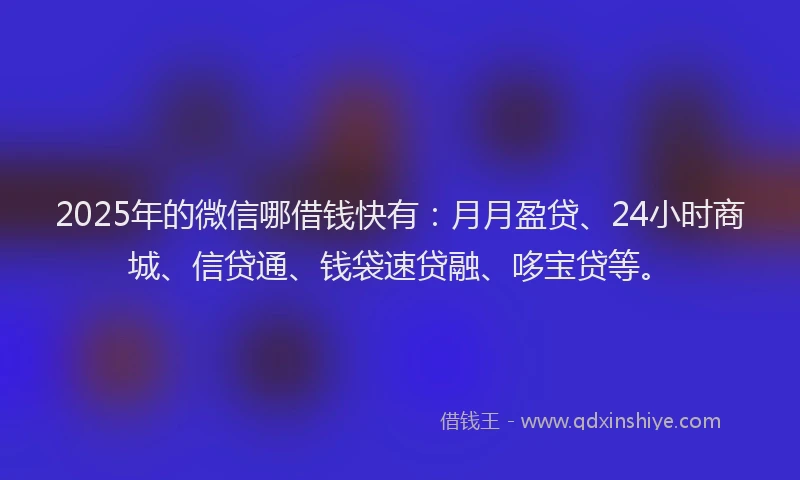 2025年的微信哪借钱快有：月月盈贷、24小时商城、信贷通、钱袋速贷融、哆宝贷等。