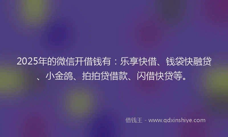2025年的微信开借钱有：乐享快借、钱袋快融贷、小金鸽、拍拍贷借款、闪借快贷等。