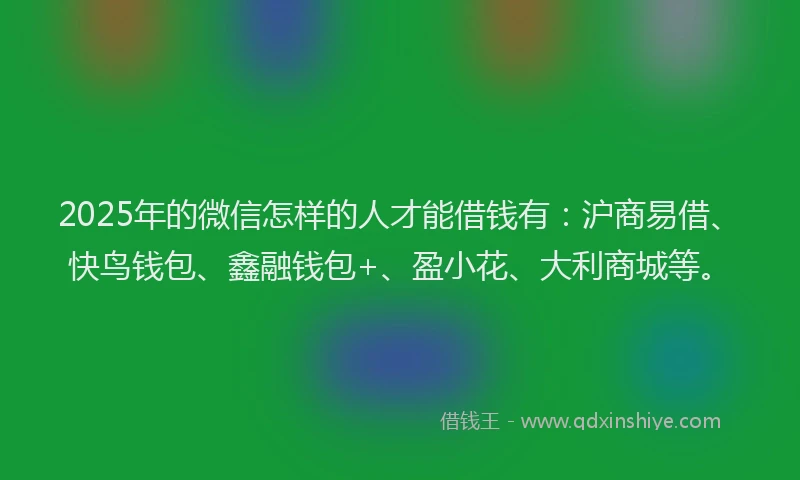 2025年的微信怎样的人才能借钱有：沪商易借、快鸟钱包、鑫融钱包+、盈小花、大利商城等。