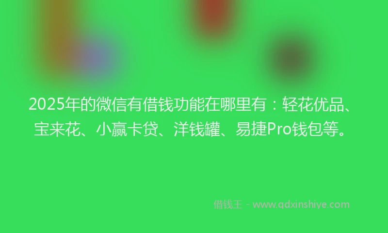 2025年的微信有借钱功能在哪里有：轻花优品、宝来花、小赢卡贷、洋钱罐、易捷Pro钱包等。