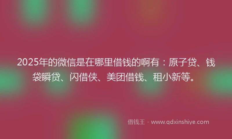 2025年的微信是在哪里借钱的啊有：原子贷、钱袋瞬贷、闪借侠、美团借钱、租小新等。