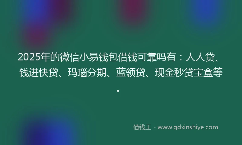 2025年的微信小易钱包借钱可靠吗有：人人贷、钱进快贷、玛瑙分期、蓝领贷、现金秒贷宝盒等。