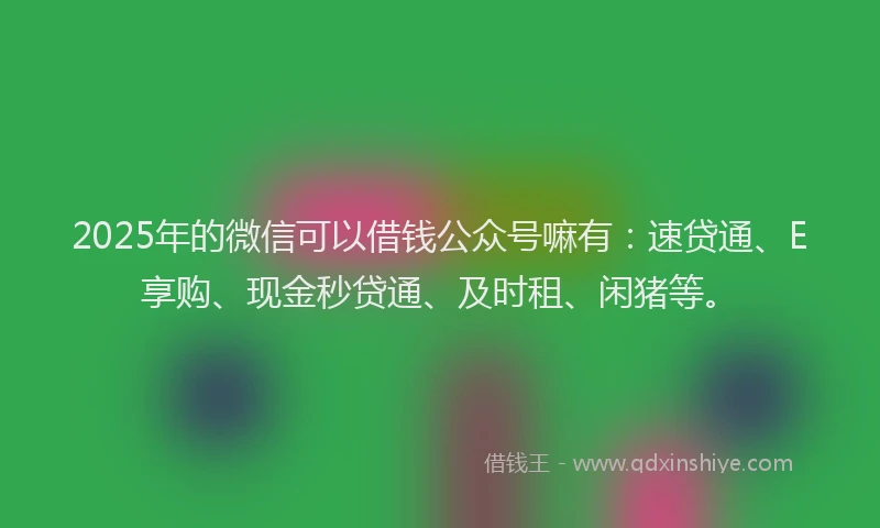2025年的微信可以借钱公众号嘛有：速贷通、E享购、现金秒贷通、及时租、闲猪等。