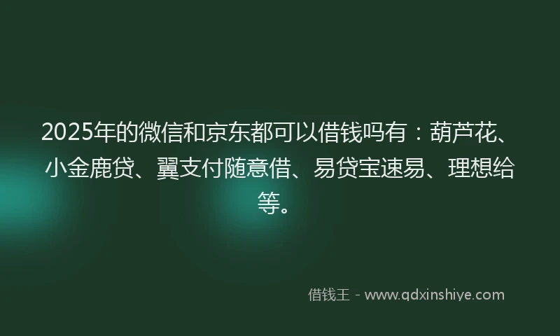 2025年的微信和京东都可以借钱吗有：葫芦花、小金鹿贷、翼支付随意借、易贷宝速易、理想给等。