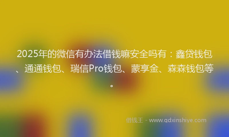 2025年的微信有办法借钱嘛安全吗有：鑫贷钱包、通通钱包、瑞信Pro钱包、蒙享金、森森钱包等。