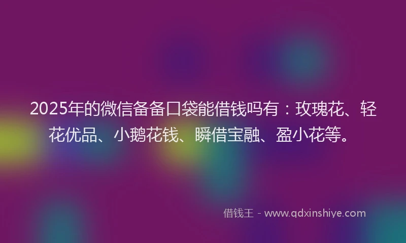 2025年的微信备备口袋能借钱吗有：玫瑰花、轻花优品、小鹅花钱、瞬借宝融、盈小花等。