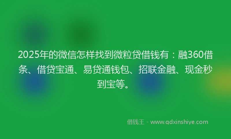 2025年的微信怎样找到微粒贷借钱有：融360借条、借贷宝通、易贷通钱包、招联金融、现金秒到宝等。