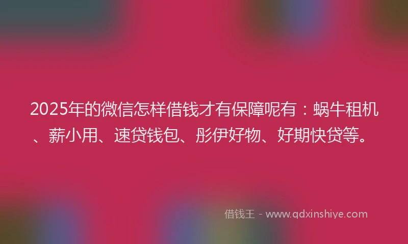 2025年的微信怎样借钱才有保障呢有：蜗牛租机、薪小用、速贷钱包、彤伊好物、好期快贷等。