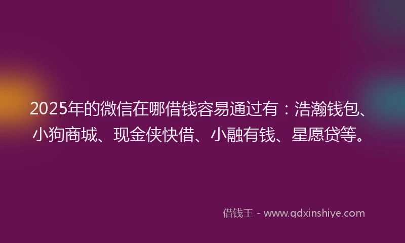 2025年的微信在哪借钱容易通过有：浩瀚钱包、小狗商城、现金侠快借、小融有钱、星愿贷等。
