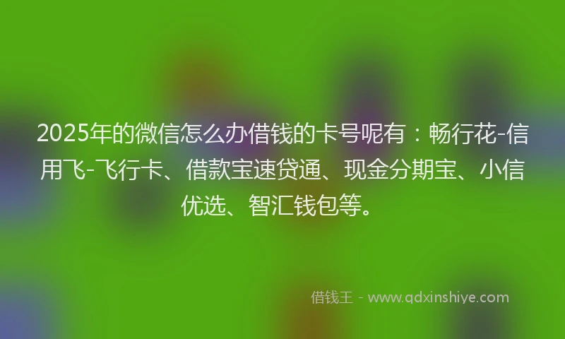 2025年的微信怎么办借钱的卡号呢有：畅行花-信用飞-飞行卡、借款宝速贷通、现金分期宝、小信优选、智汇钱包等。