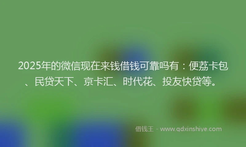 2025年的微信现在来钱借钱可靠吗有：便荔卡包、民贷天下、京卡汇、时代花、投友快贷等。