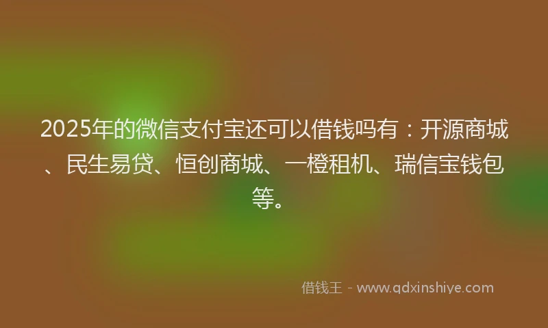 2025年的微信支付宝还可以借钱吗有：开源商城、民生易贷、恒创商城、一橙租机、瑞信宝钱包等。