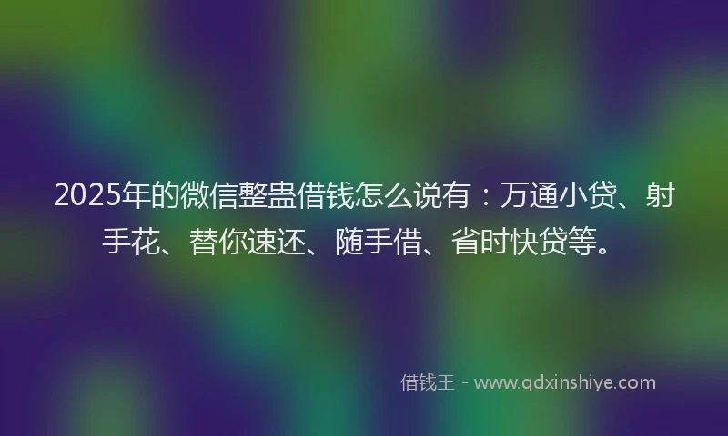 2025年的微信整蛊借钱怎么说有：万通小贷、射手花、替你速还、随手借、省时快贷等。