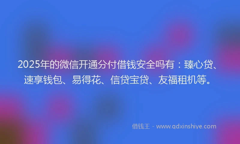 2025年的微信开通分付借钱安全吗有：臻心贷、速享钱包、易得花、信贷宝贷、友福租机等。