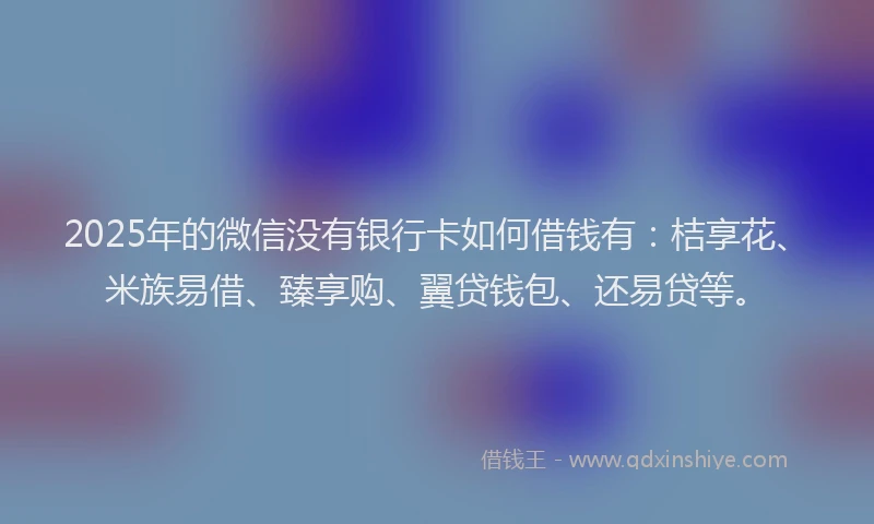 2025年的微信没有银行卡如何借钱有：桔享花、米族易借、臻享购、翼贷钱包、还易贷等。
