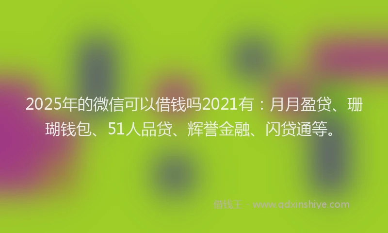 2025年的微信可以借钱吗2021有：月月盈贷、珊瑚钱包、51人品贷、辉誉金融、闪贷通等。