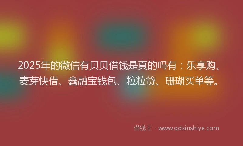 2025年的微信有贝贝借钱是真的吗有：乐享购、麦芽快借、鑫融宝钱包、粒粒贷、珊瑚买单等。