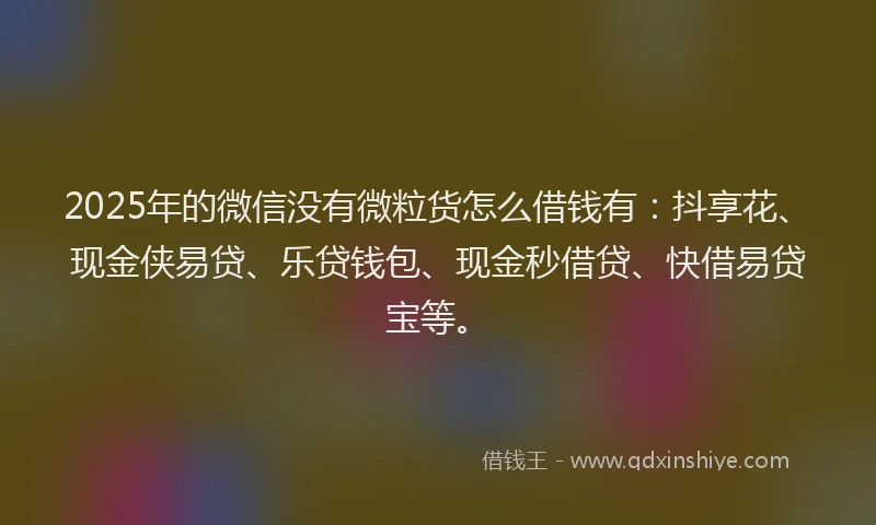 2025年的微信没有微粒货怎么借钱有：抖享花、现金侠易贷、乐贷钱包、现金秒借贷、快借易贷宝等。