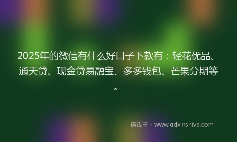 2025年的微信有什么好口子下款有：轻花优品、通天贷、现金贷易融宝、多多钱包、芒果分期等。