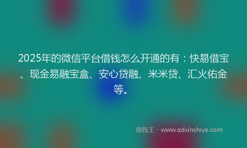 2025年的微信平台借钱怎么开通的有：快易借宝、现金易融宝盒、安心贷融、米米贷、汇火佑金等。