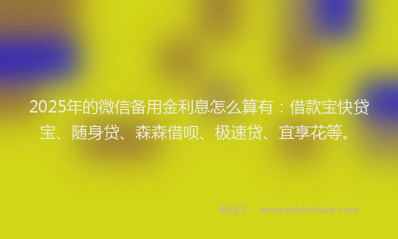 2025年的微信备用金利息怎么算有：借款宝快贷宝、随身贷、森森借呗、极速贷、宜享花等。