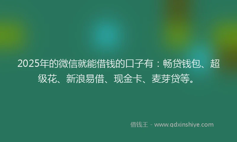 2025年的微信就能借钱的口子有：畅贷钱包、超级花、新浪易借、现金卡、麦芽贷等。