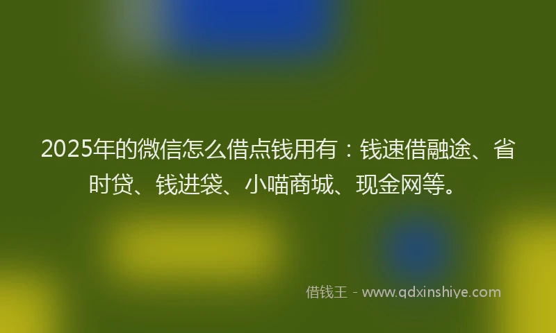 2025年的微信怎么借点钱用有：钱速借融途、省时贷、钱进袋、小喵商城、现金网等。