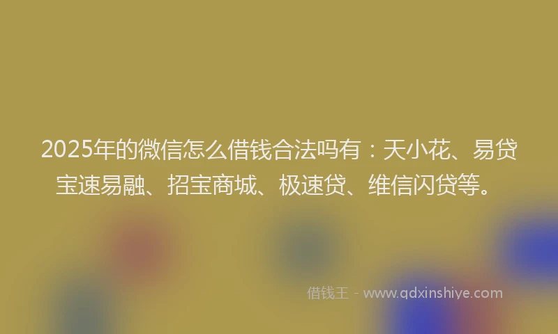 2025年的微信怎么借钱合法吗有：天小花、易贷宝速易融、招宝商城、极速贷、维信闪贷等。