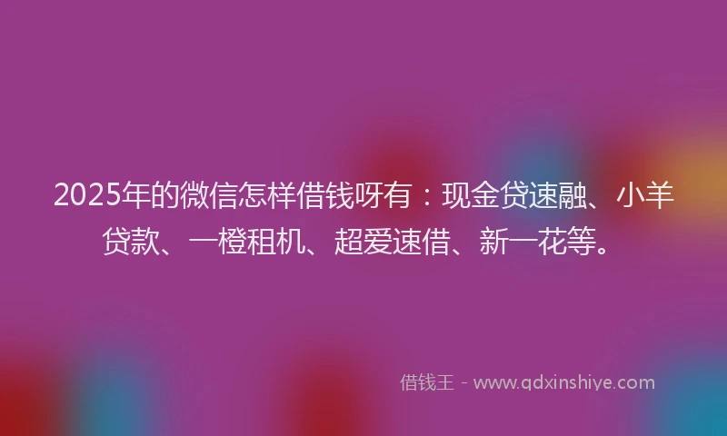 2025年的微信怎样借钱呀有：现金贷速融、小羊贷款、一橙租机、超爱速借、新一花等。