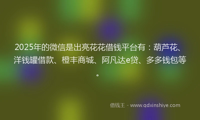 2025年的微信是出亮花花借钱平台有：葫芦花、洋钱罐借款、橙丰商城、阿凡达e贷、多多钱包等。