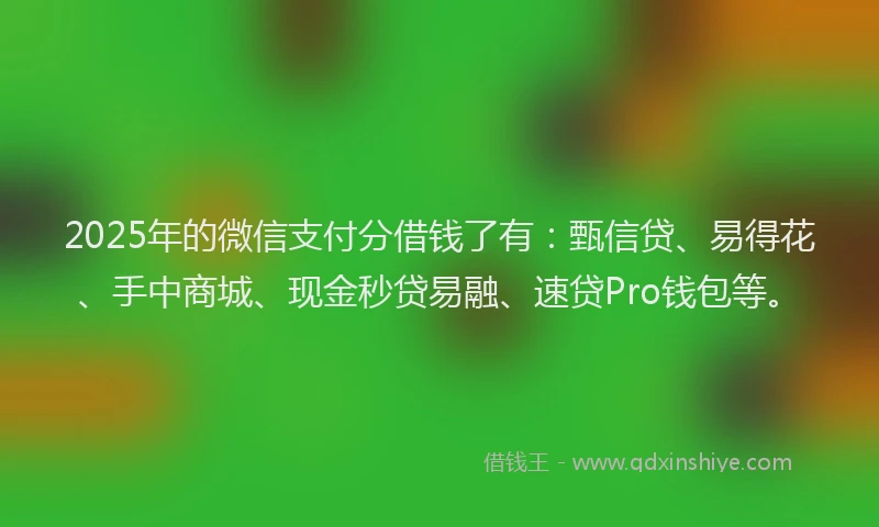 2025年的微信支付分借钱了有：甄信贷、易得花、手中商城、现金秒贷易融、速贷Pro钱包等。