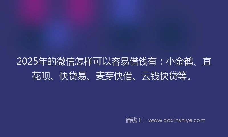 2025年的微信怎样可以容易借钱有：小金鹤、宜花呗、快贷易、麦芽快借、云钱快贷等。