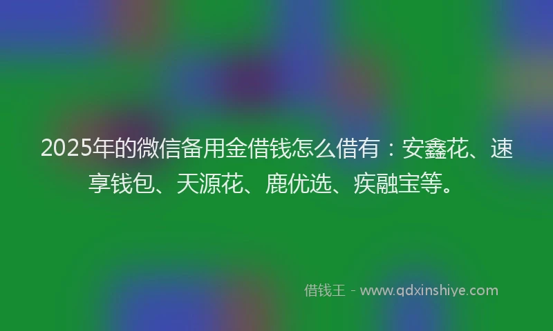 2025年的微信备用金借钱怎么借有：安鑫花、速享钱包、天源花、鹿优选、疾融宝等。
