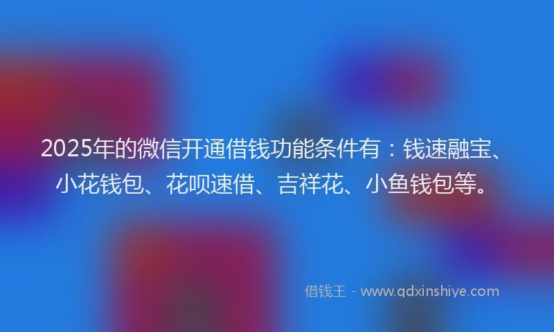 2025年的微信开通借钱功能条件有：钱速融宝、小花钱包、花呗速借、吉祥花、小鱼钱包等。