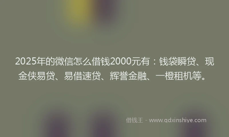 2025年的微信怎么借钱2000元有：钱袋瞬贷、现金侠易贷、易借速贷、辉誉金融、一橙租机等。