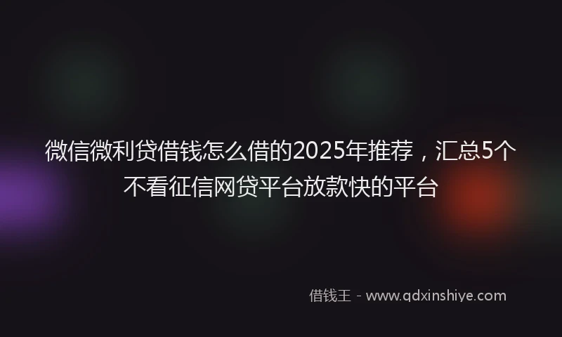 微信微利贷借钱怎么借的2025年推荐，汇总5个不看征信网贷平台放款快的平台