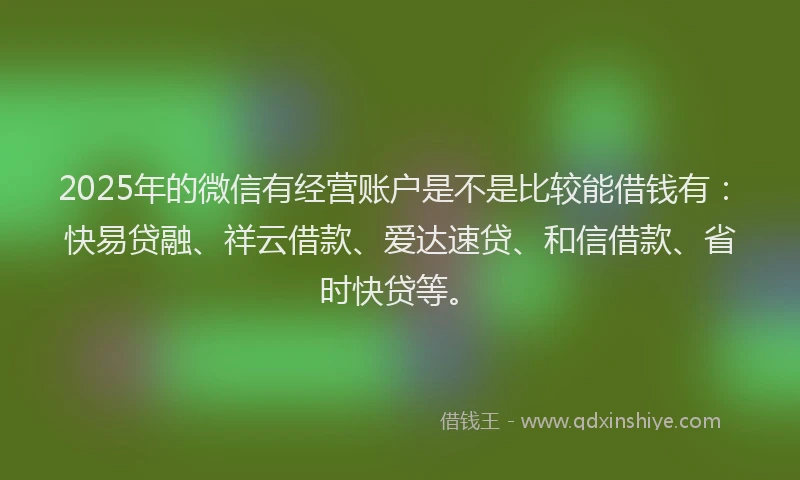 2025年的微信有经营账户是不是比较能借钱有：快易贷融、祥云借款、爱达速贷、和信借款、省时快贷等。