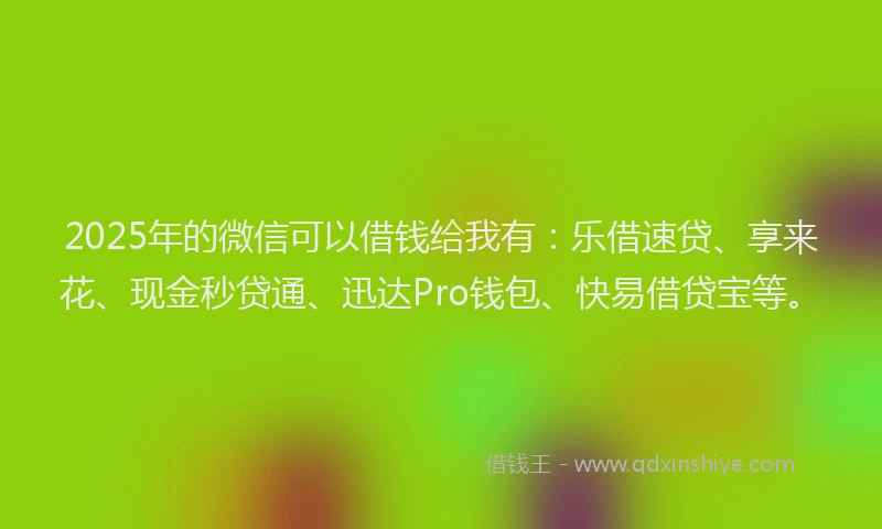 2025年的微信可以借钱给我有：乐借速贷、享来花、现金秒贷通、迅达Pro钱包、快易借贷宝等。