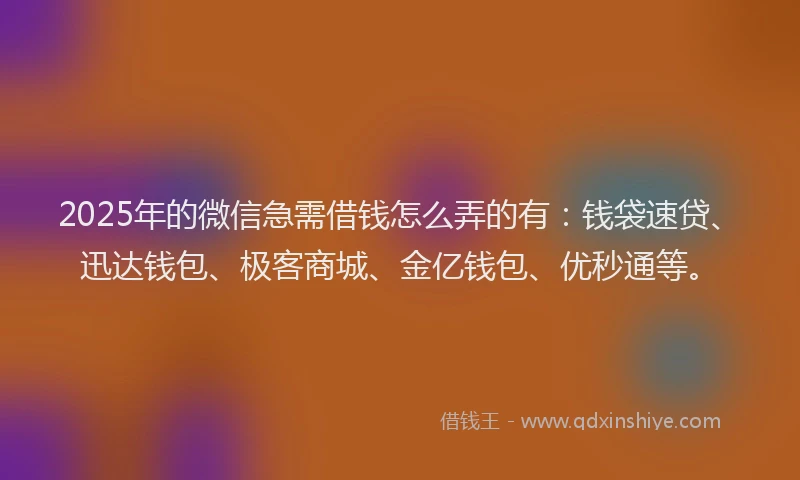 2025年的微信急需借钱怎么弄的有：钱袋速贷、迅达钱包、极客商城、金亿钱包、优秒通等。
