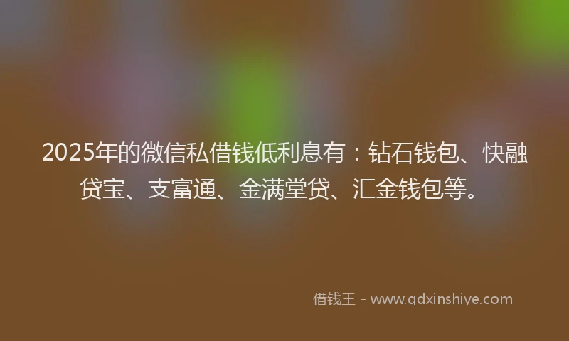 2025年的微信私借钱低利息有：钻石钱包、快融贷宝、支富通、金满堂贷、汇金钱包等。