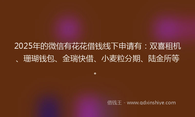 2025年的微信有花花借钱线下申请有：双喜租机、珊瑚钱包、金瑞快借、小麦粒分期、陆金所等。
