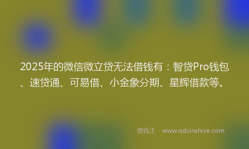 2025年的微信微立贷无法借钱有：智贷Pro钱包、速贷通、可易借、小金象分期、星辉借款等。