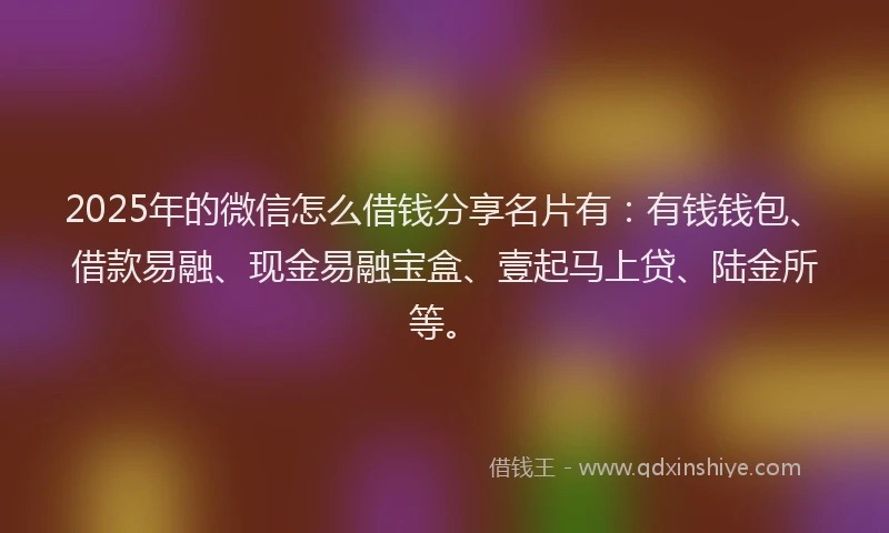 2025年的微信怎么借钱分享名片有：有钱钱包、借款易融、现金易融宝盒、壹起马上贷、陆金所等。