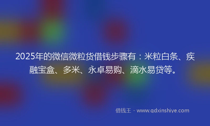 2025年的微信微粒货借钱步骤有：米粒白条、疾融宝盒、多米、永卓易购、滴水易贷等。